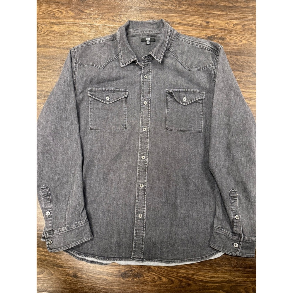 FRYE Black/Gray Washed Denim Western Shirt – Men's XXL